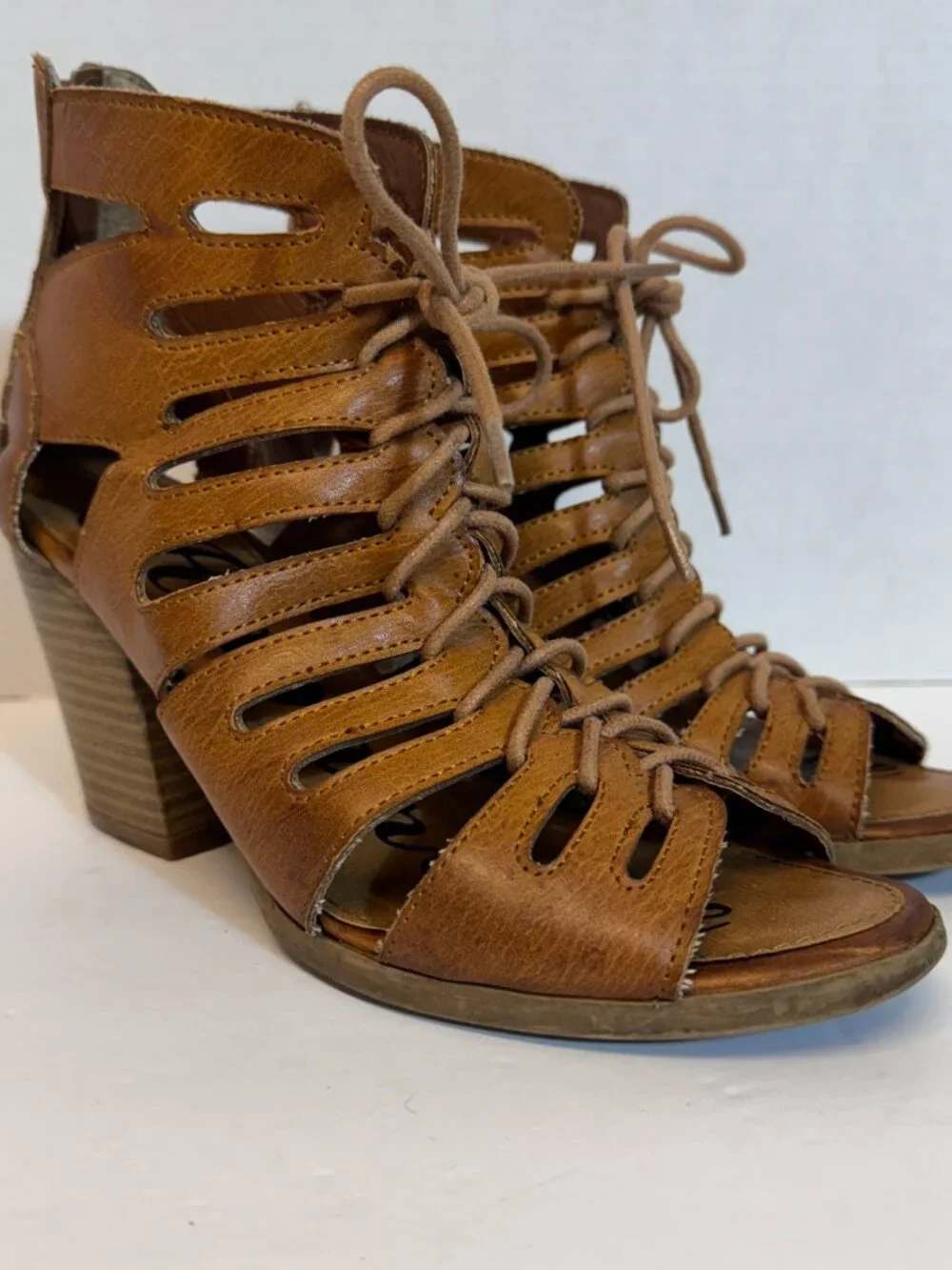 Rampage Lace Up Gladiator Style Bootie Sandals Sz 8 Brown Block Heel